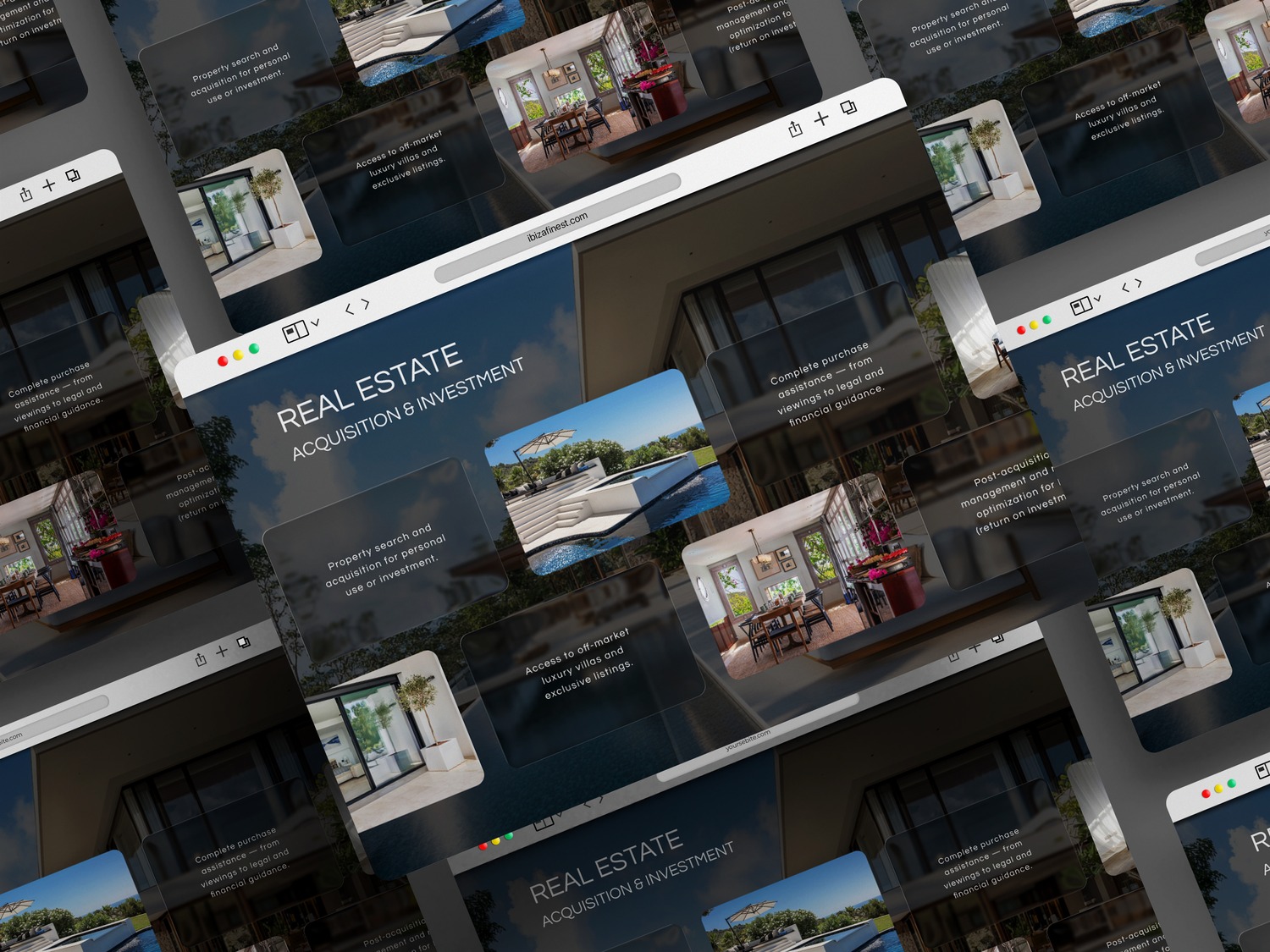 Composición de ventanas de navegador con la sección de inversión inmobiliaria de la web